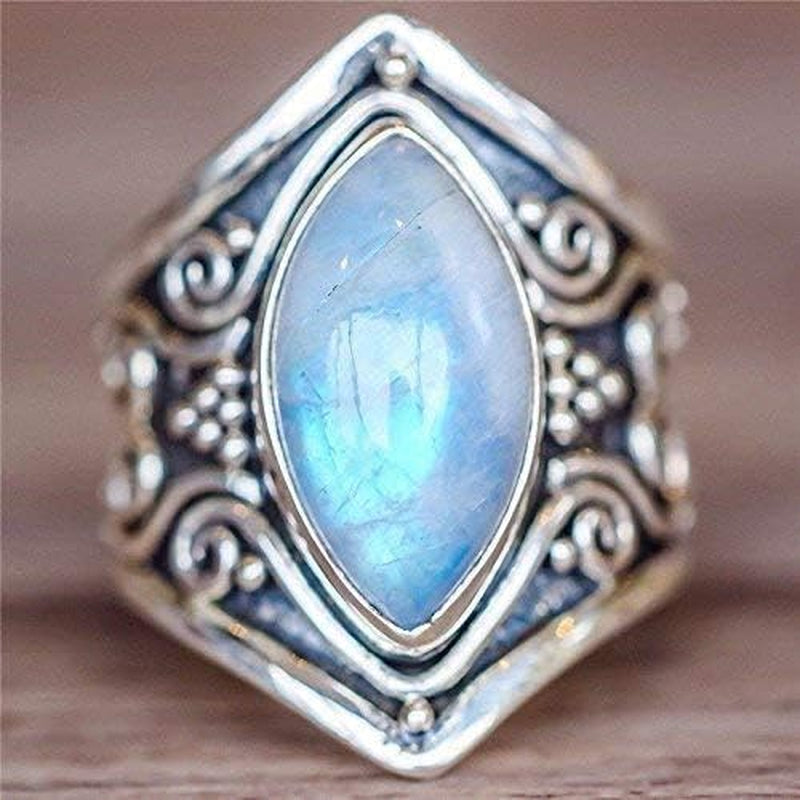 Vintage Silver Ring 925 Silver Natural Moonstone Women Jewelry Elegant Gemstone Wedding Ring(6)