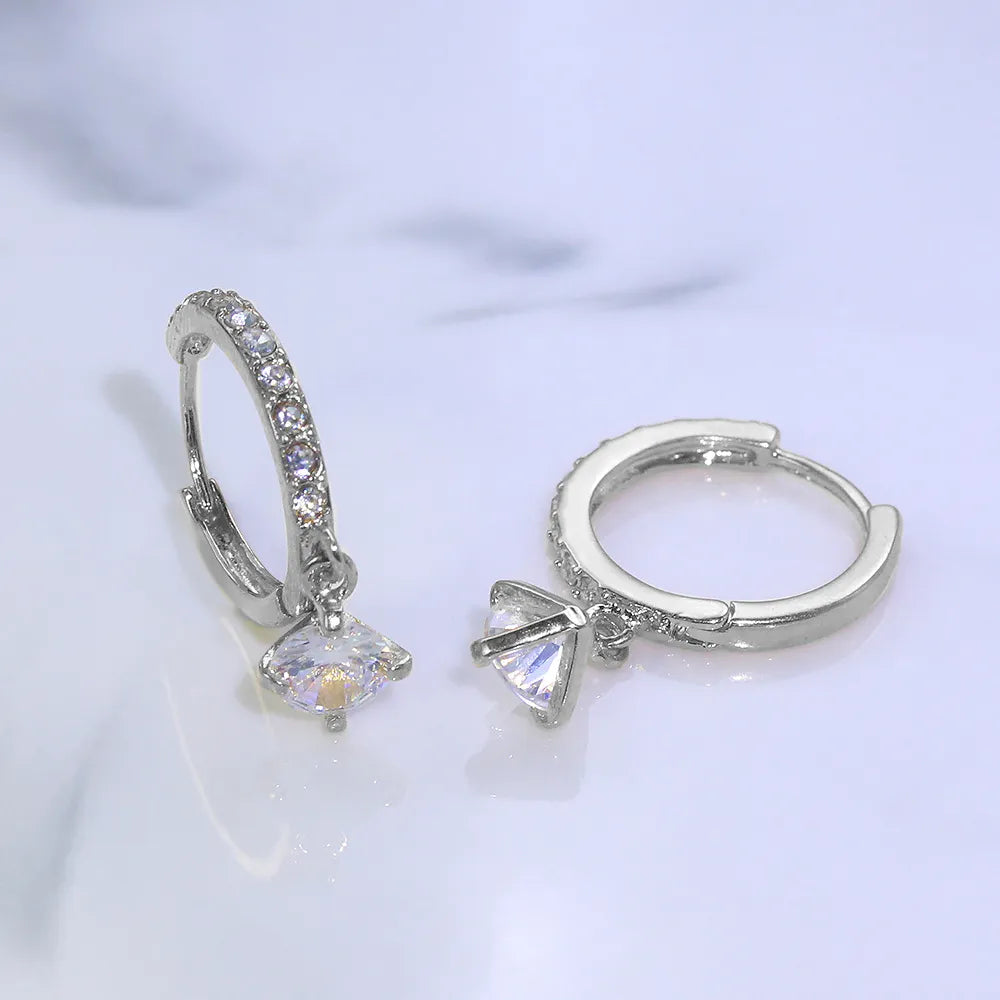Luxurious 18K Real Gold Silver Plated Crystal Dangle Hoop Earrings for Women Drop & Dangle Earrings Cubic Zirconia Clip-On Charm Earrings Diamond Earring Set