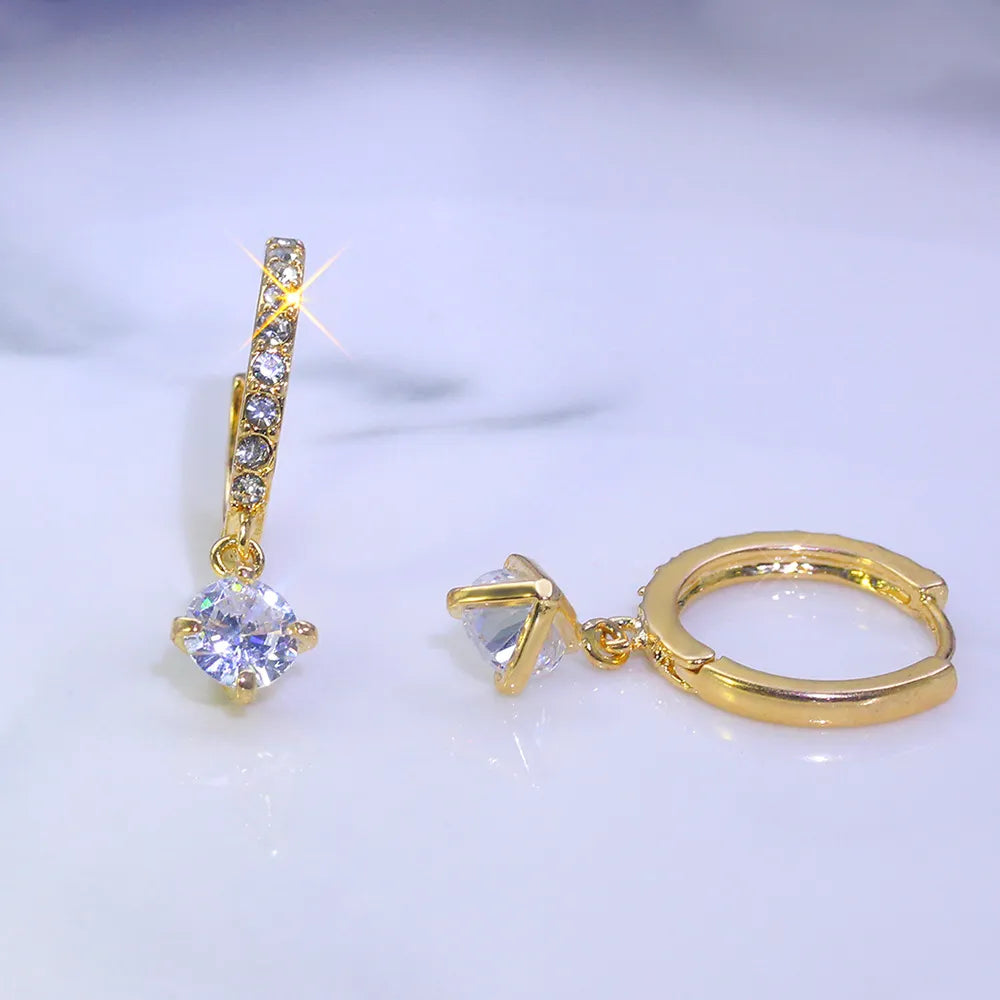 Luxurious 18K Real Gold Silver Plated Crystal Dangle Hoop Earrings for Women Drop & Dangle Earrings Cubic Zirconia Clip-On Charm Earrings Diamond Earring Set