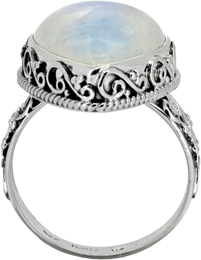 Rainbow Moonstone Ring Solid 925 Sterling Silver Jewelry