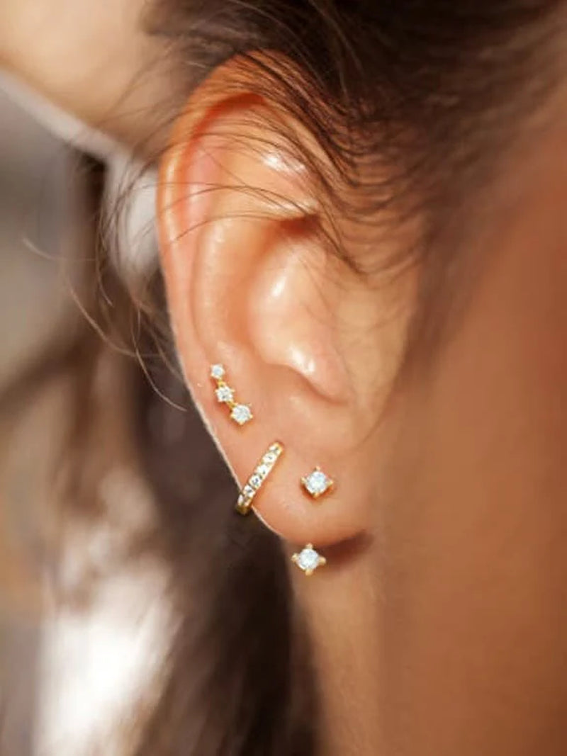 Sterling Silver Minimalist Set: Earring Jacket, Huggies Hoop, Ear Climber for Multi Piercings, Dainty Everyday Ear Stack, Ready to Gift Set