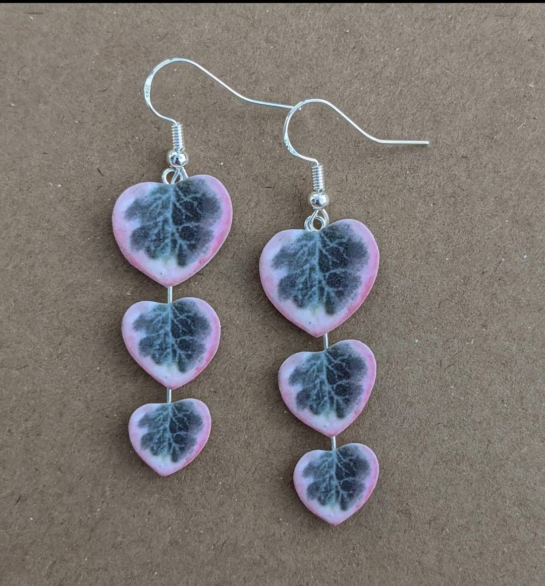 Variegated String of Hearts Botanical Leaf Handmade Earrings