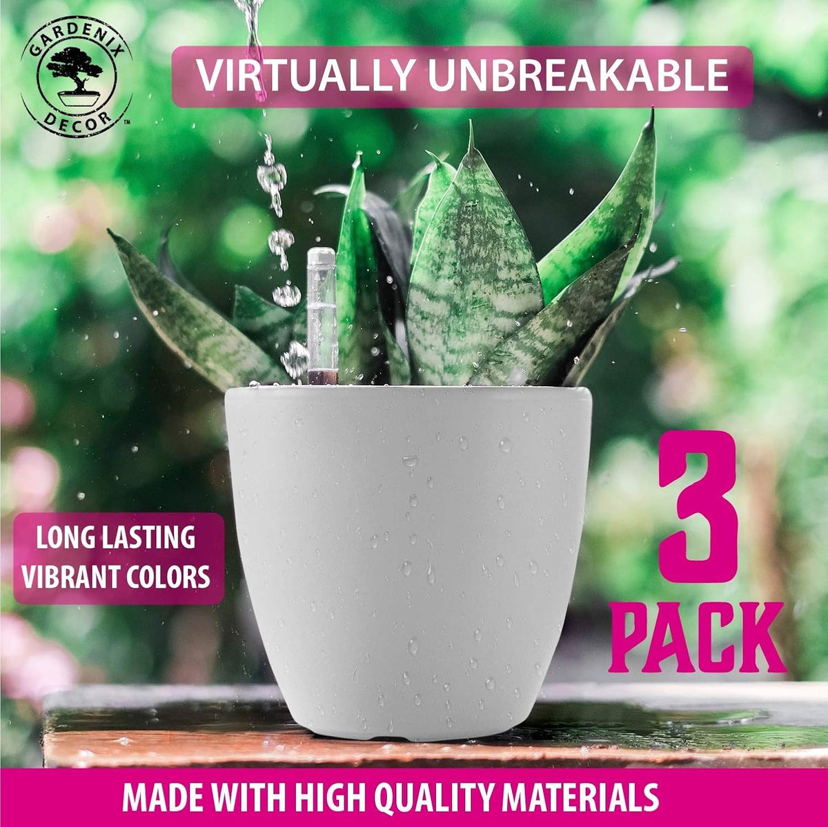 Self Watering Pots for Indoor Plants 3 Pack - Flower Pot with Water Level Indicator for Plants, Grow Tracking Tool - Self Watering Planter Plant Pot - Coco Coir - White