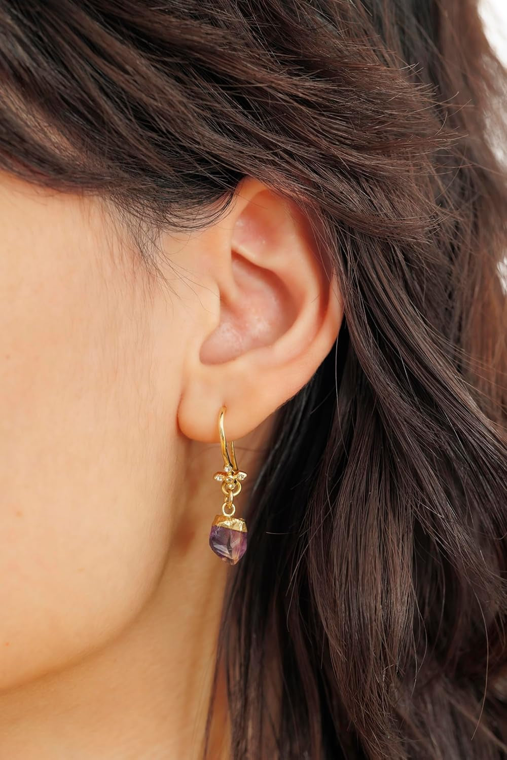 Amethyst Earrings for Women in Raw Stone Dangle Drop Shape - 18K Gold Plated, Certified 925 Sterling Silver Earring - Hypoallergenic Gold Jewelry for Women, Mothers Day Gifts, Birthday Gifts for Women