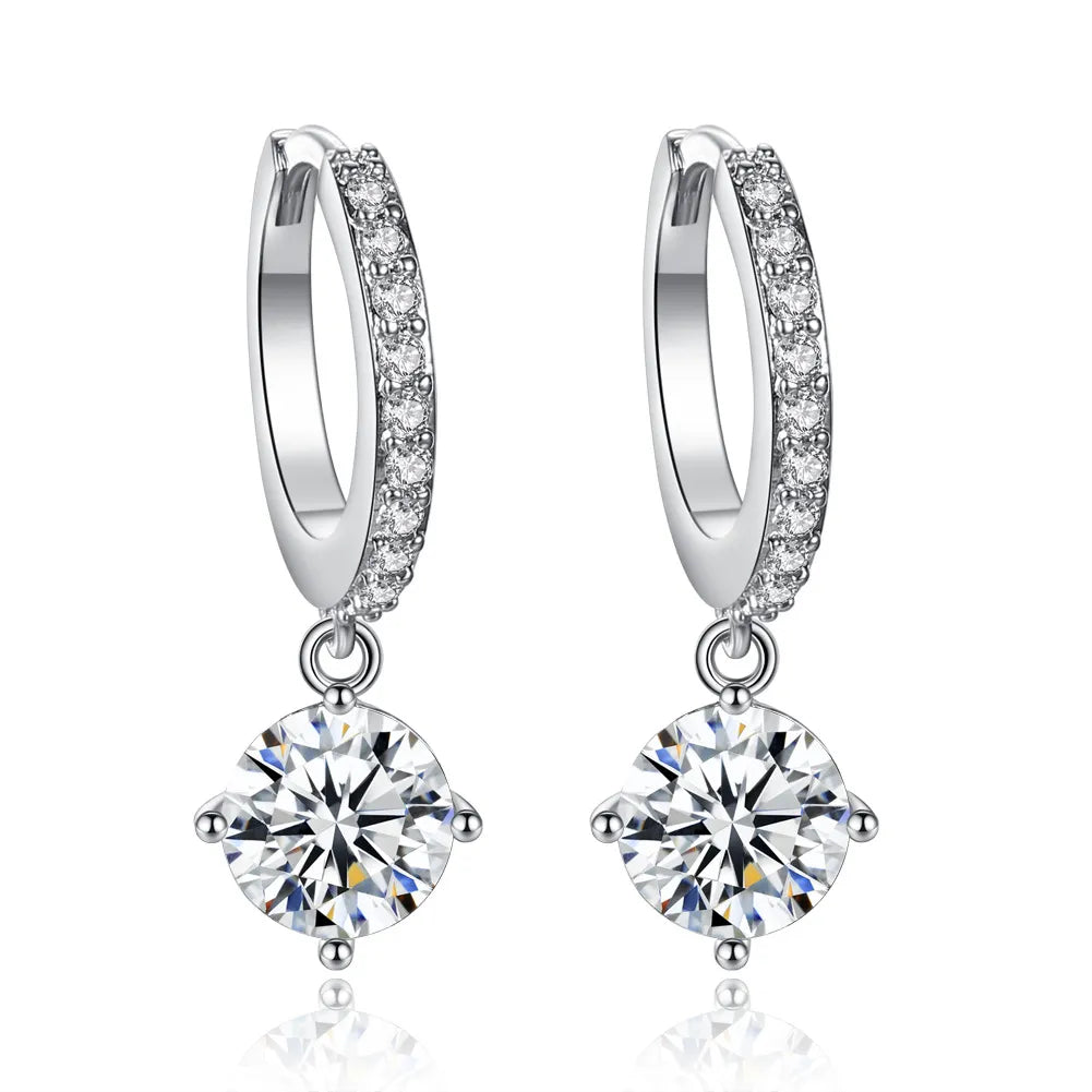 Luxurious 18K Real Gold Silver Plated Crystal Dangle Hoop Earrings for Women Drop & Dangle Earrings Cubic Zirconia Clip-On Charm Earrings Diamond Earring Set
