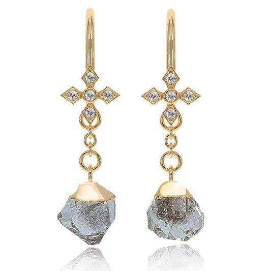 Clear Quartz Earrings for Women in Raw Stone Drop Shape - 18K Gold Plated, Certified 925 Sterling Silver Earring - Hypoallergenic Gold Jewelry for Women, Mothers Day Gifts, Birthday Gifts for Women