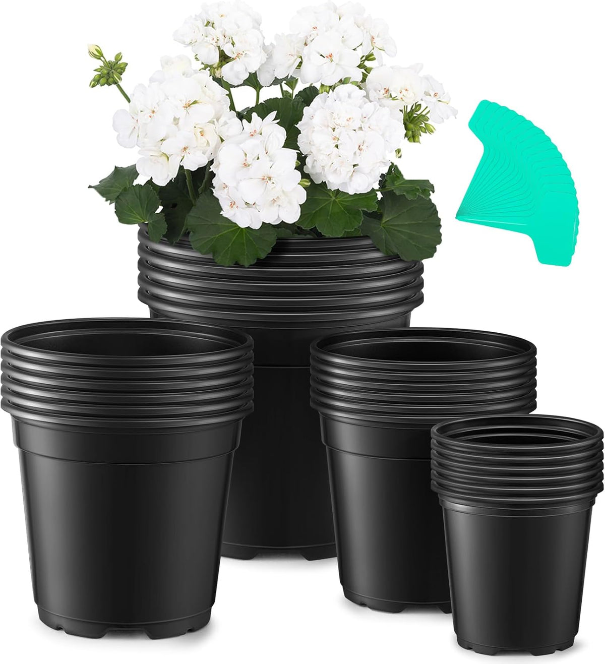 Nursery Pots with Drainage Holes Pack of 24 Pcs 3.5/4.5/5.5/6.5 Inch and Plant Label Flexible Seedling Pots Seed Starting Planter for Indoor Outdoor Flowers Succulents Cactus