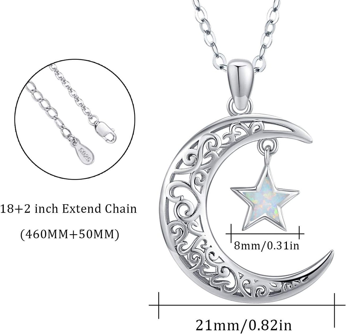 Moon Star Necklace, Graduation Gift 925 Sterling Silver Crescent Moon Star Sun Pendant Crescent Jewelry Gift