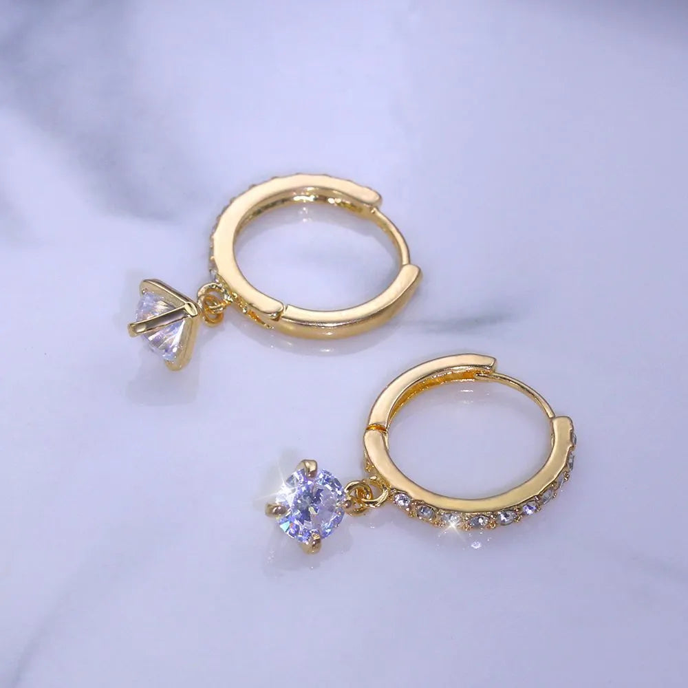 Luxurious 18K Real Gold Silver Plated Crystal Dangle Hoop Earrings for Women Drop & Dangle Earrings Cubic Zirconia Clip-On Charm Earrings Diamond Earring Set