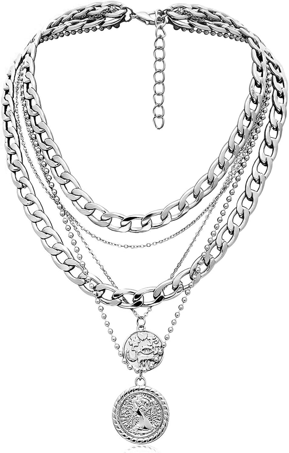 Layered Necklaces for Women Trendy Retro Coin Pendant Necklace Dainty Chunky Chain Choker Necklaces for Jewelry Birthday Gifts
