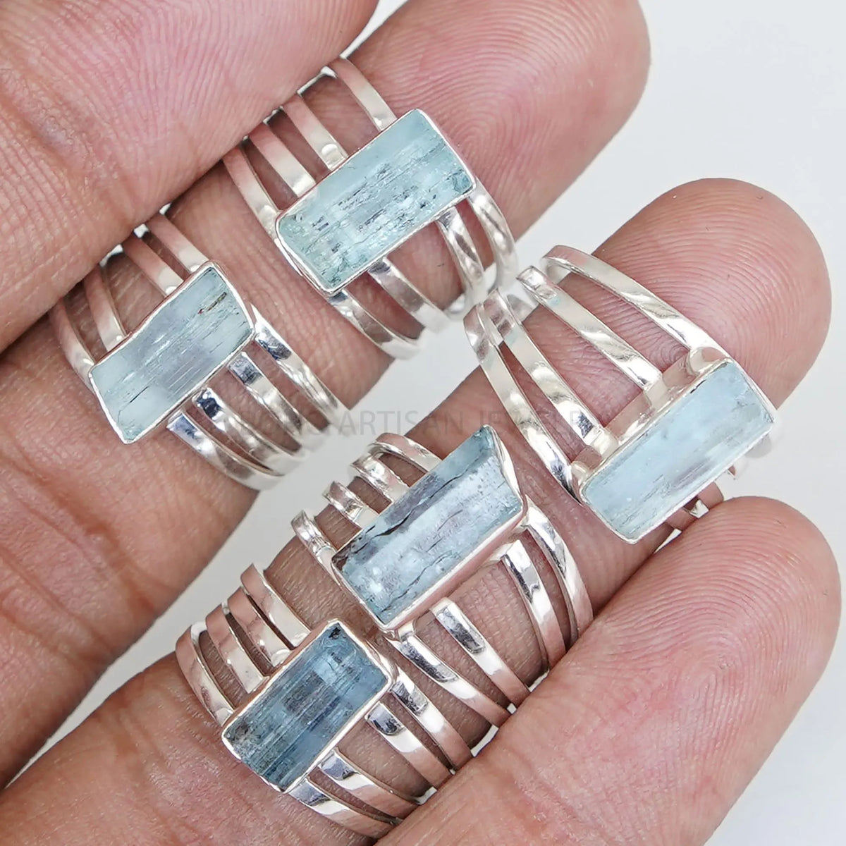 Raw Aquamarine Spiral Ring, Natural Bar Ring, Sterling Silver Jewelry, Aquamarine Ring, March Birthstone, Crystal Ring, Gift for Women