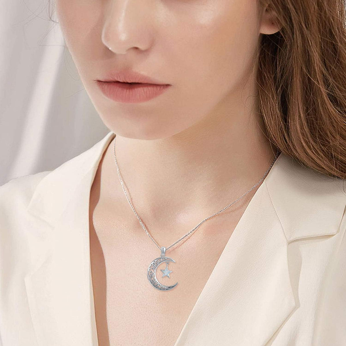 Moon Star Necklace, Graduation Gift 925 Sterling Silver Crescent Moon Star Sun Pendant Crescent Jewelry Gift