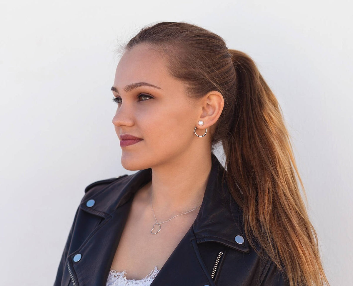 Pearl & Circle Ear Jacket Earrings