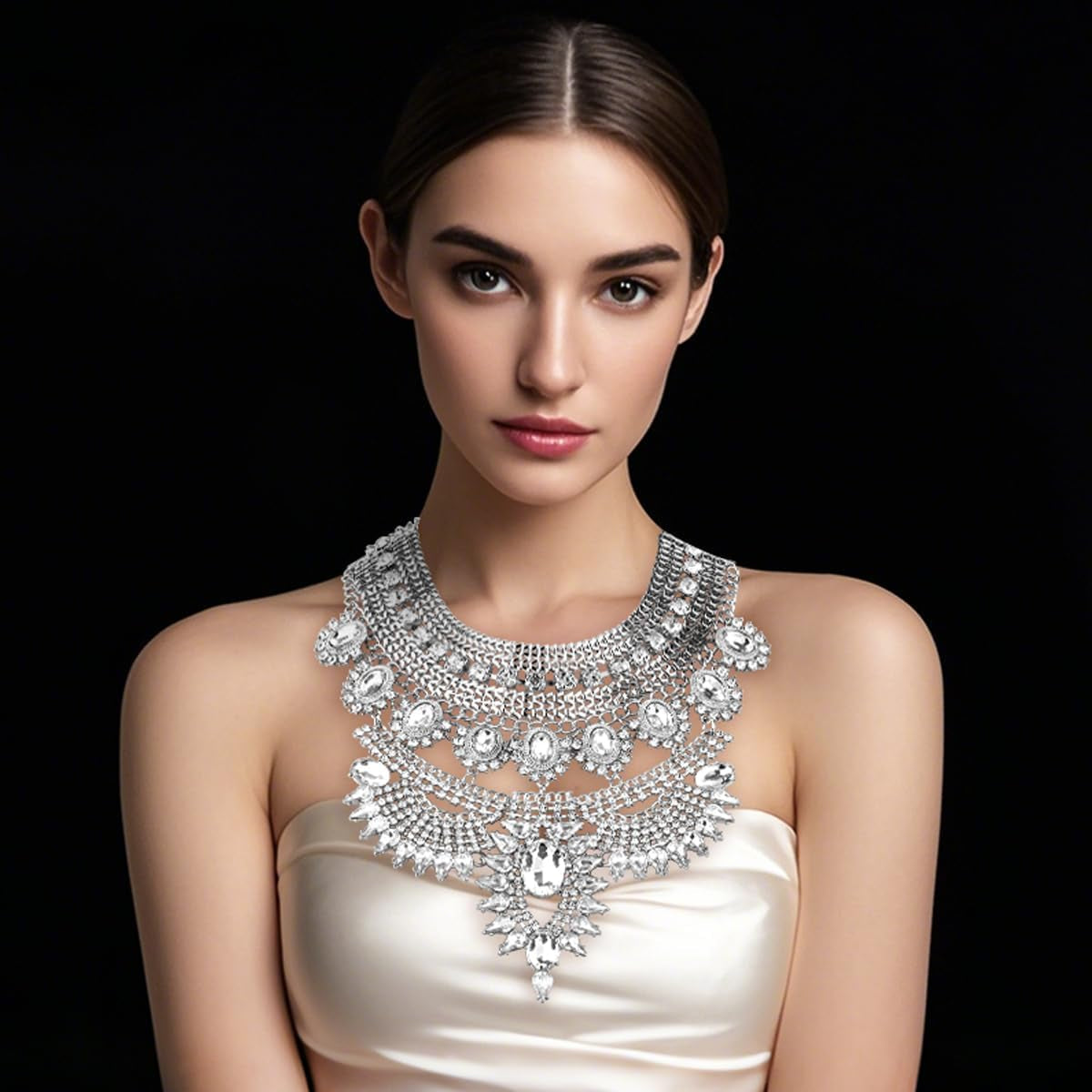 Long Tassel Chunky Boho Coin Statement Necklace for Women Silver