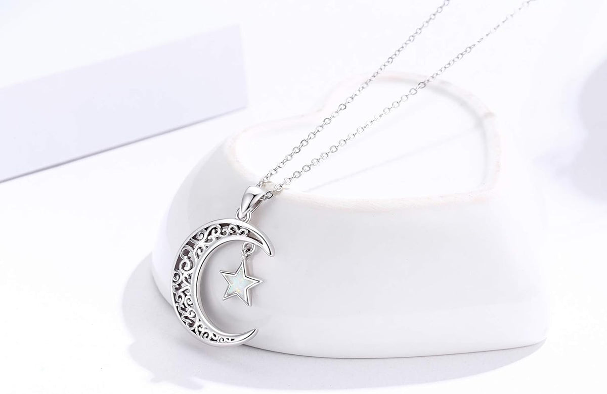 Moon Star Necklace, Graduation Gift 925 Sterling Silver Crescent Moon Star Sun Pendant Crescent Jewelry Gift