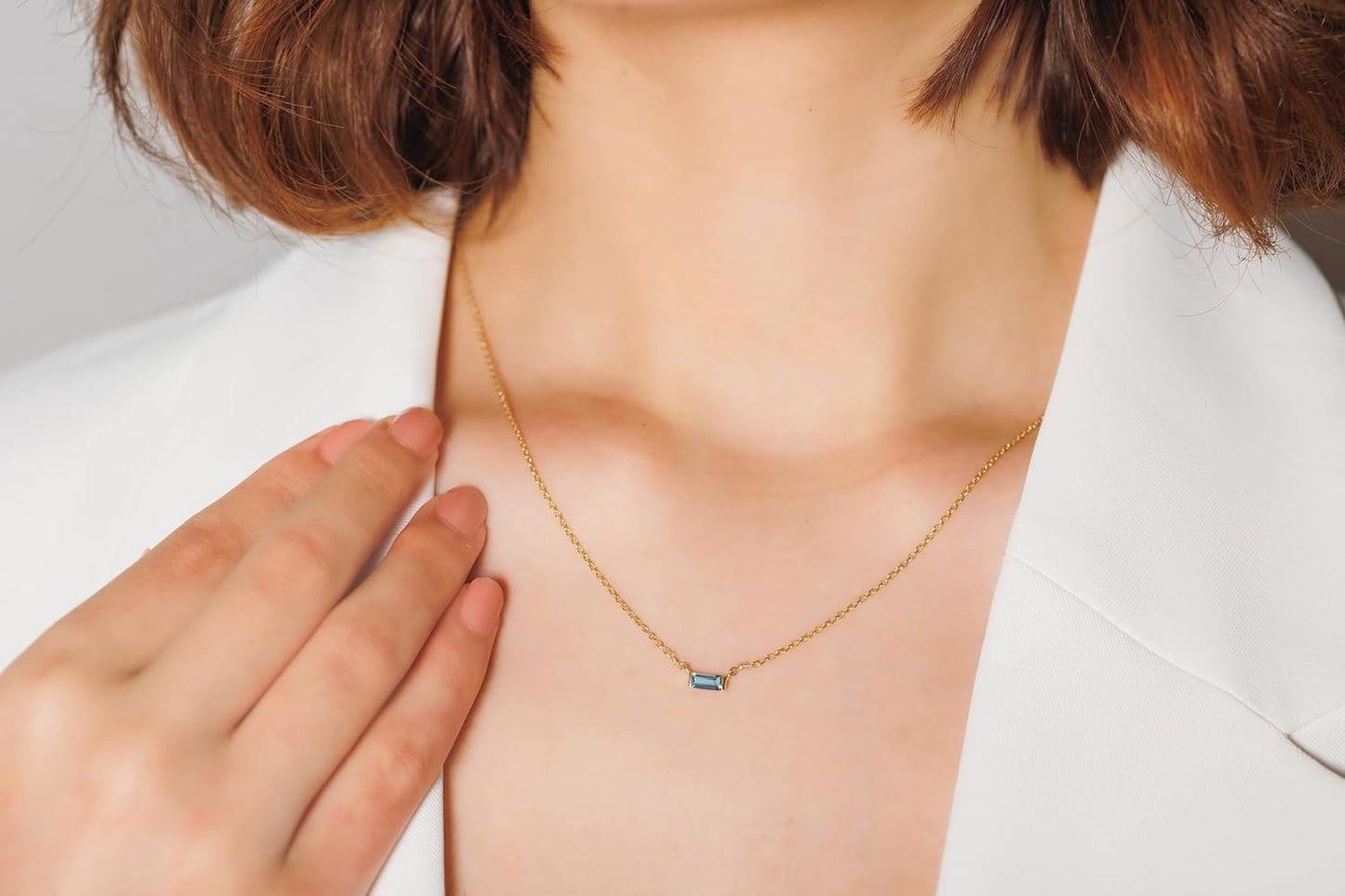 Aquamarine Necklace for Women, Premium Gold Minimalist Rectangle Necklaces - Tarnish Free 18K Gold Plated Certified S925 Statement Necklace Gold Jewelry for Women - Mothers Day Gifts for Mom Wife