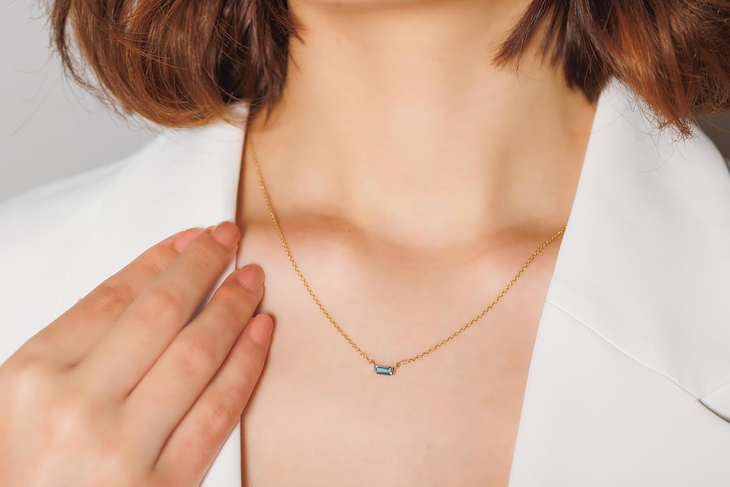 Aquamarine Necklace for Women, Premium Gold Minimalist Rectangle Necklaces - Tarnish Free 18K Gold Plated Certified S925 Statement Necklace Gold Jewelry for Women - Mothers Day Gifts for Mom Wife