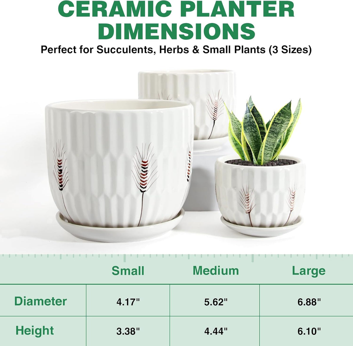 Ceramic Plant Pots 4" & 5.5" & 7" Plant Pots Indoor with Drainage, Set of 3 Ceramic Pots for Plants, Outdoor Flower Pot with Drainage Holes and Saucers