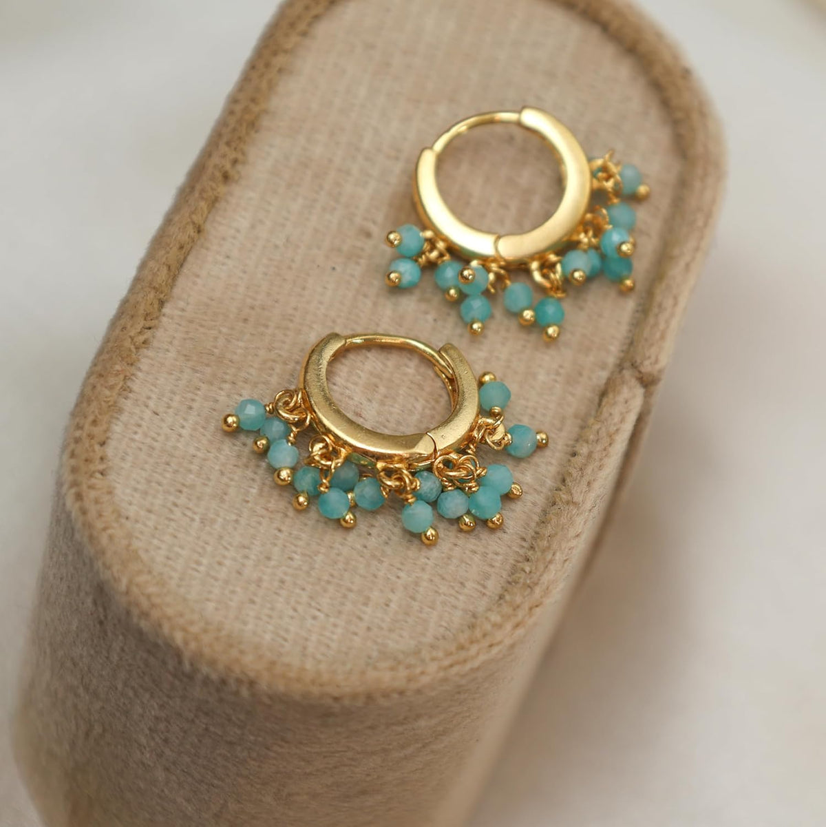 Gempires Turquoise Beaded Earrings December Birthstone Lightweight Jewelry Hypoallergenic Gold Plaed Statement Everyday Huggie Earrings for Women