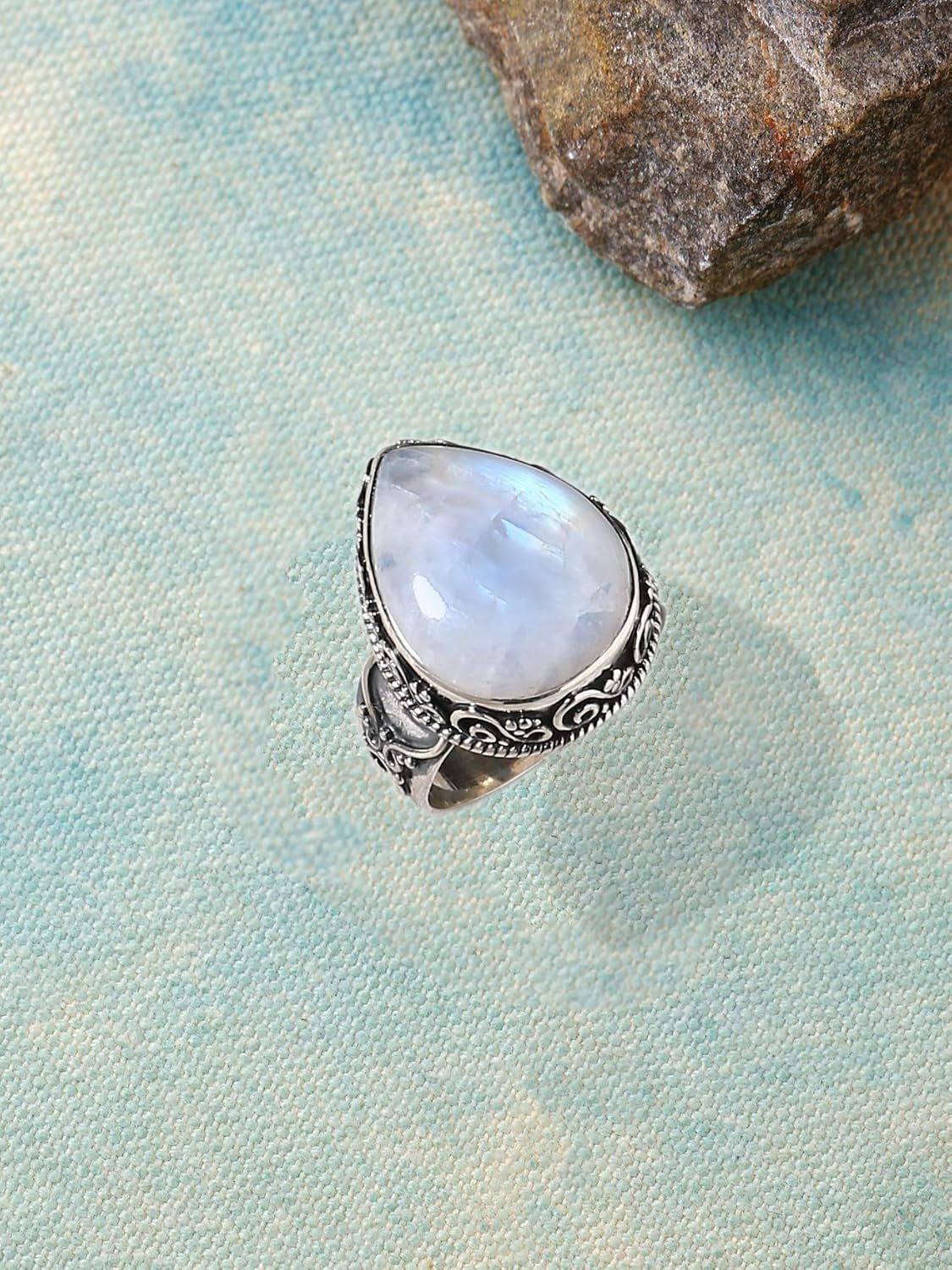 Rainbow Moonstone Ring Solid 925 Sterling Silver Jewelry