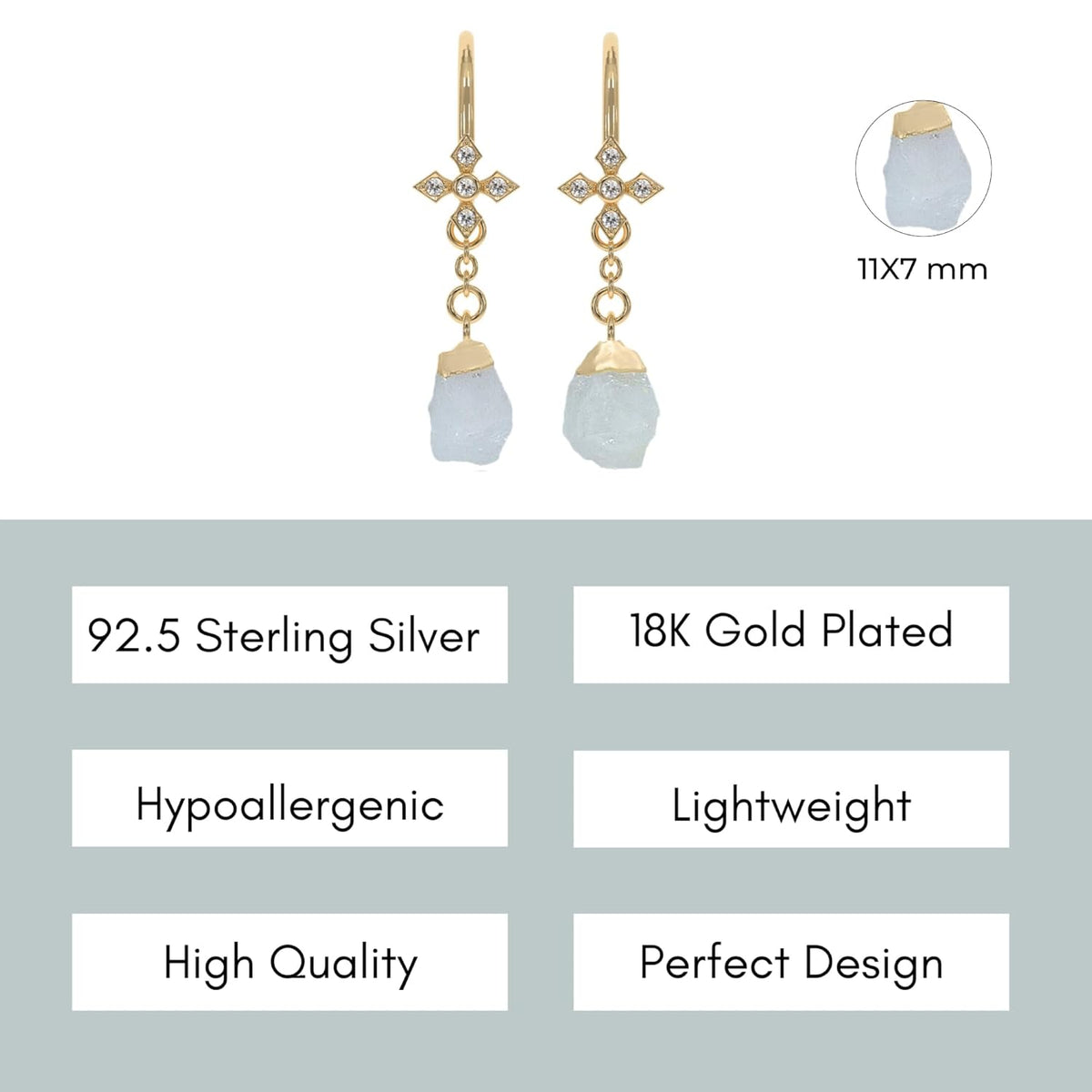 Moonstone Earrings for Women Raw Stone Dangle Drop Shape - 18K Gold Plated, Certified 925 Sterling Silver Earring - Hypoallergenic Gold Jewelry for Women, Mothers Day Gifts, Birthday Gifts for Women