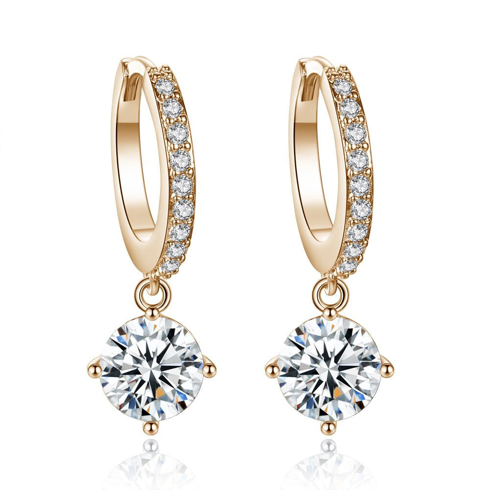 Luxurious 18K Real Gold Silver Plated Crystal Dangle Hoop Earrings for Women Drop & Dangle Earrings Cubic Zirconia Clip-On Charm Earrings Diamond Earring Set
