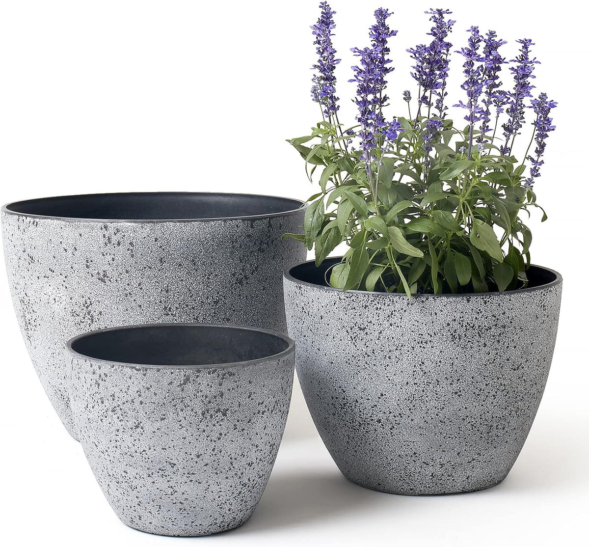 14.2/11.3/8.6 Inch Planters,Set of 3 Indoor/Outdoor round Planters,Grey Tree Planters,Plant Container with Drain Holes,Flower Pots for Patio and Deck