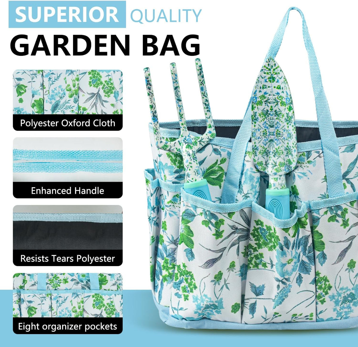 Garden Tool Set 9 Piece Aluminum Alloy Gardening Hand Tools Kit Gift for Women & Parent Gardening Supplies with Gloves,Tote,Kneeling Pad,Hand Pruner,Trowel,Hand Rake,Weeder,Fork,Transplanter