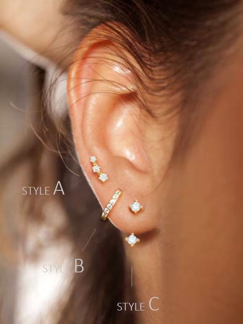 Sterling Silver Minimalist Set: Earring Jacket, Huggies Hoop, Ear Climber for Multi Piercings, Dainty Everyday Ear Stack, Ready to Gift Set