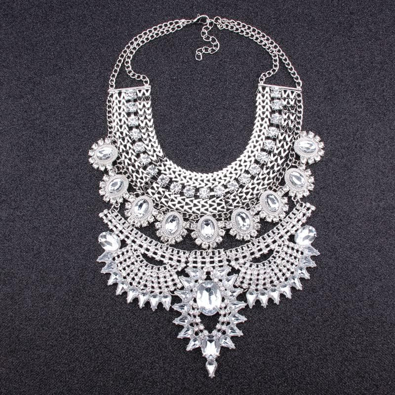 Long Tassel Chunky Boho Coin Statement Necklace for Women Silver
