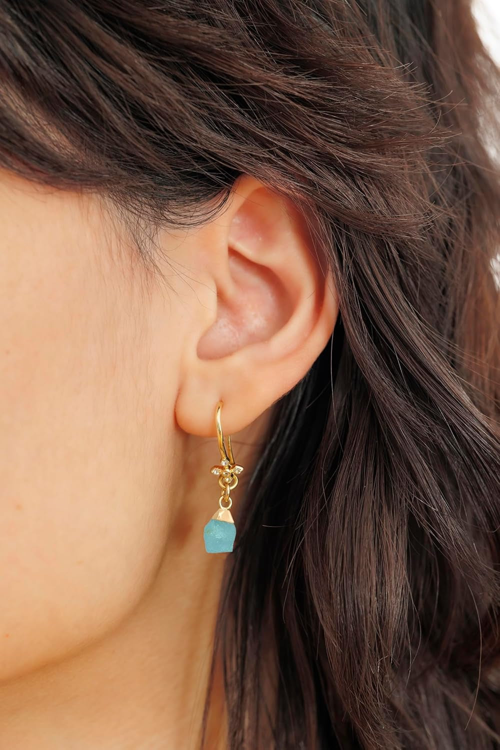 Aquamarine Earrings for Women Raw Stone Dangle Drop Shape - 18K Gold Plated, Certified 925 Sterling Silver Earring - Hypoallergenic Gold Jewelry for Women, Mothers Day Gifts, Birthday Gifts for Women