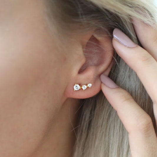 Diamond Stud Earrings,Diamond Ear Climber Earrings,Statement Earrings,Best Friend Birthday Gift,Minimalist Earrings,Jx90