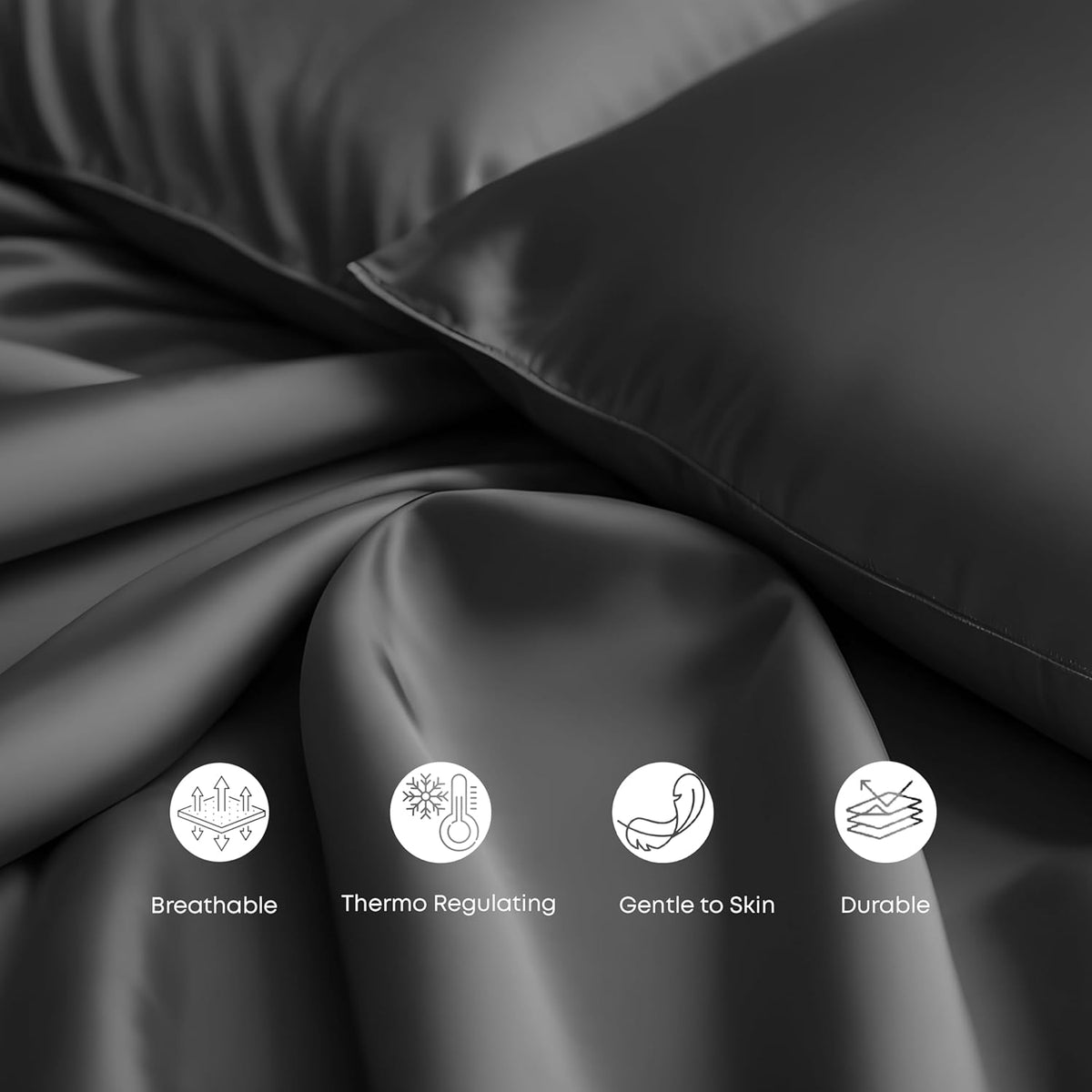 Queen Flat Sheet Only - Rayon Derived from Bamboo Silk Bed Sheet, Premium Breathable Cooling Sheet, Soft Top Sheet (Queen, Charcoal Grey)