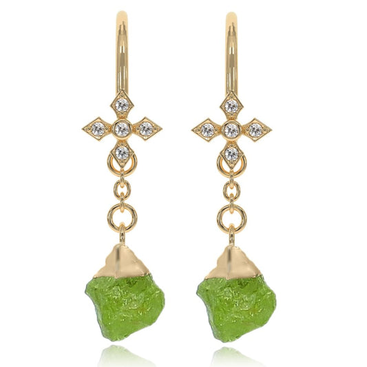 Peridot Earrings for Women in Raw Stone Dangle Drop Shape - 18K Gold Plated, Certified 925 Sterling Silver Earring - Hypoallergenic Gold Jewelry for Women, Mothers Day Gifts, Birthday Gifts for Women