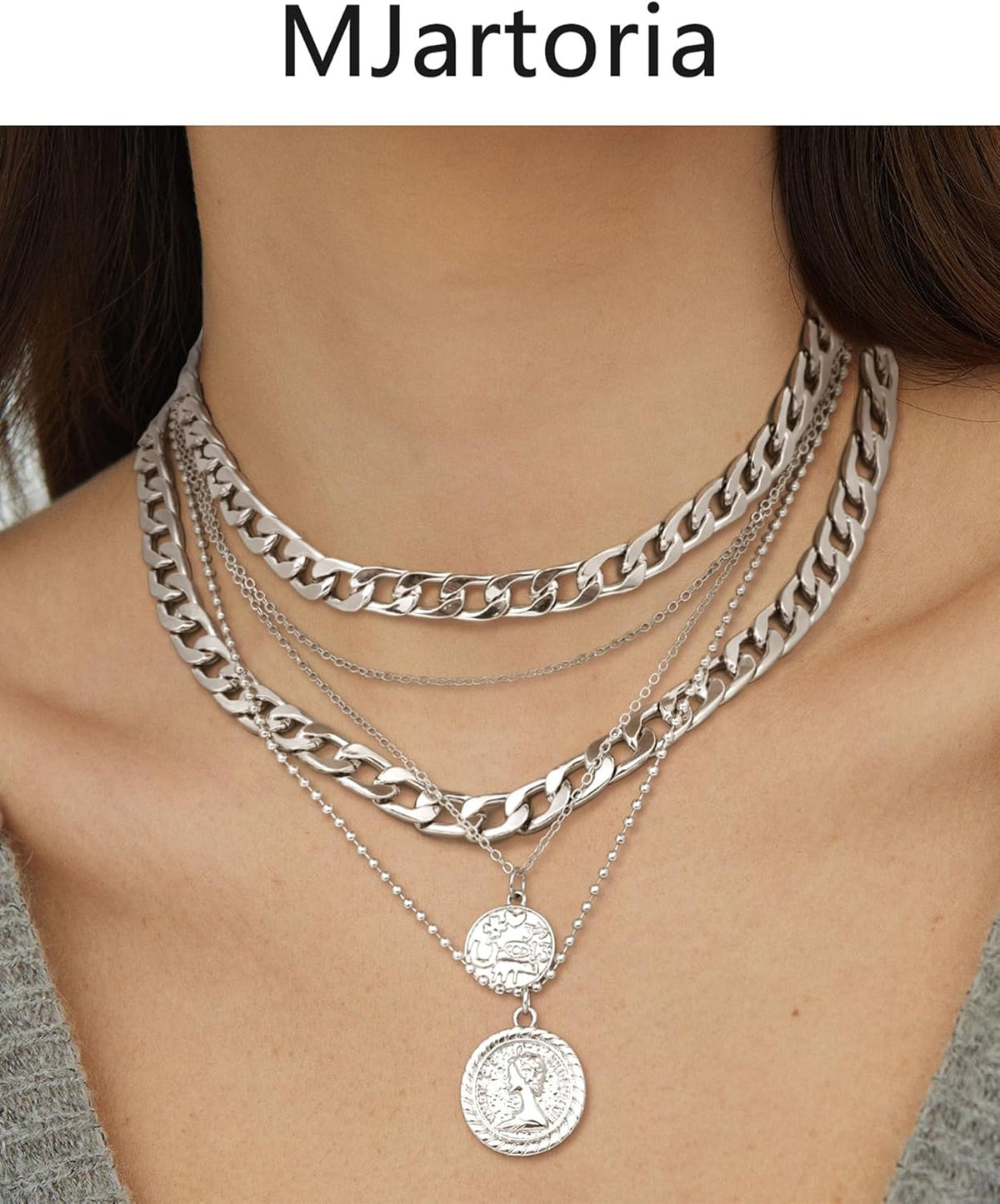 Layered Necklaces for Women Trendy Retro Coin Pendant Necklace Dainty Chunky Chain Choker Necklaces for Jewelry Birthday Gifts