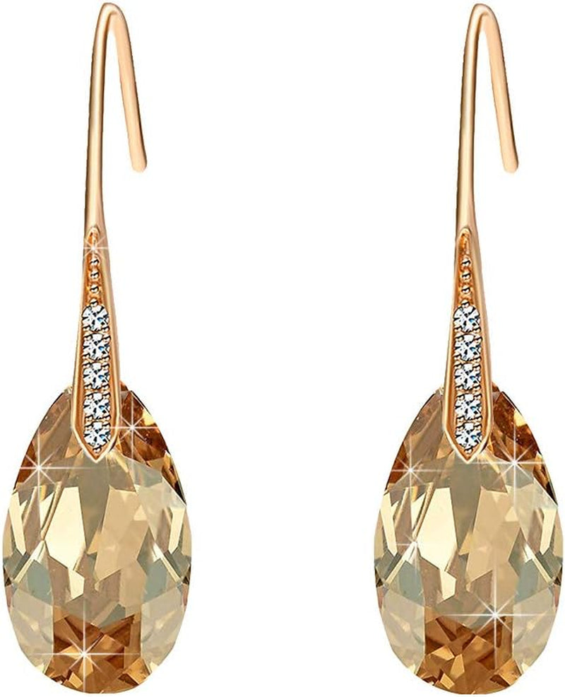 Austrian Crystal Teardrop Dangle Earrings for Women Drop Hook Earring 14K Rose Gold Plated Hypoallergenic Jewelry