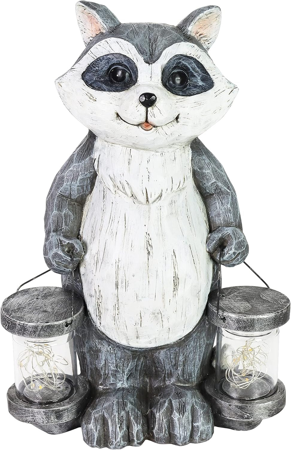 Garden Sculpture, Raccoon Solar Garden Statue with 2 Jars, 16 LED Firefly Lights, Outdoor Garden Decoration, 7.5 X 9 X 10.5 Inch