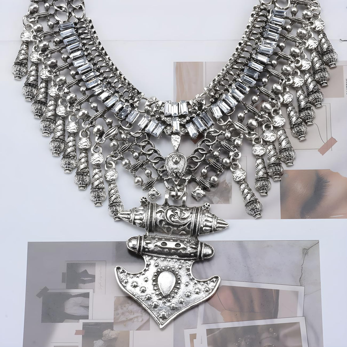 Long Tassel Chunky Boho Coin Statement Necklace for Women Silver