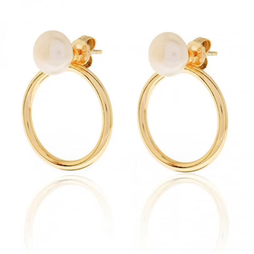 Pearl & Circle Ear Jacket Earrings