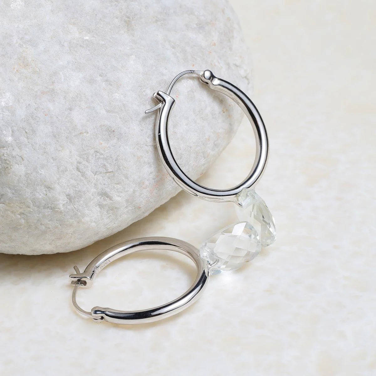 White Topaz Solid 925 Sterling Silver Hoop Earring