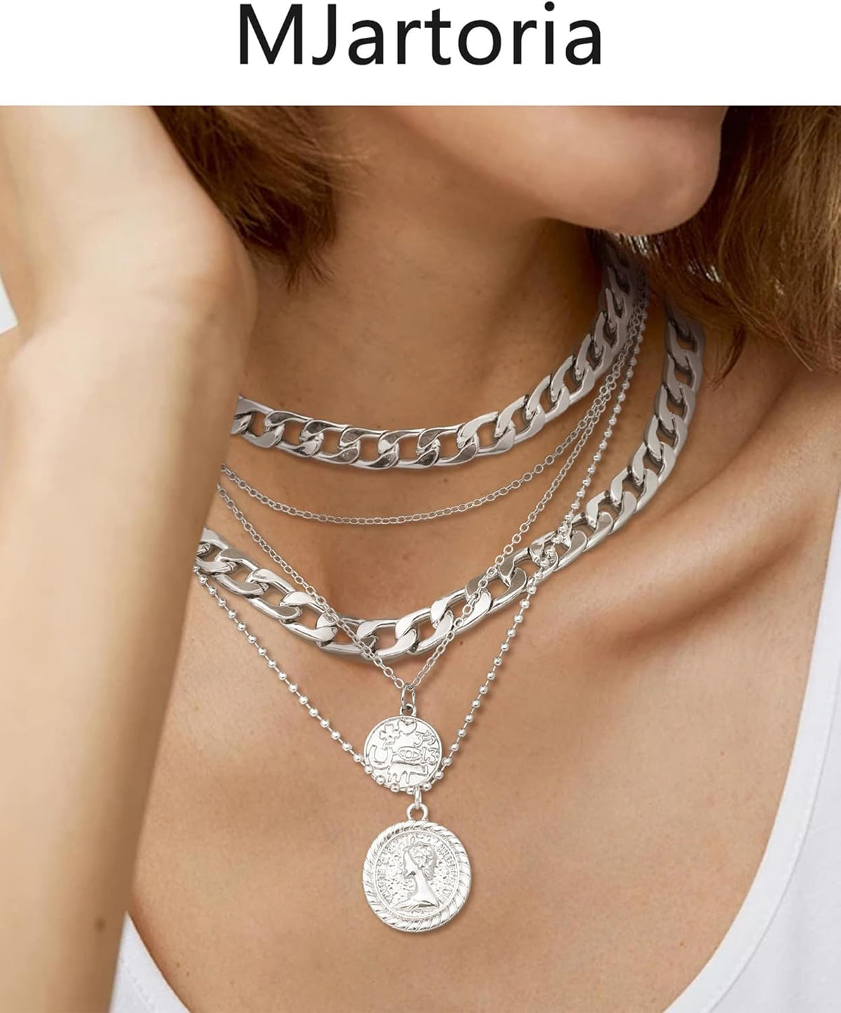 Layered Necklaces for Women Trendy Retro Coin Pendant Necklace Dainty Chunky Chain Choker Necklaces for Jewelry Birthday Gifts