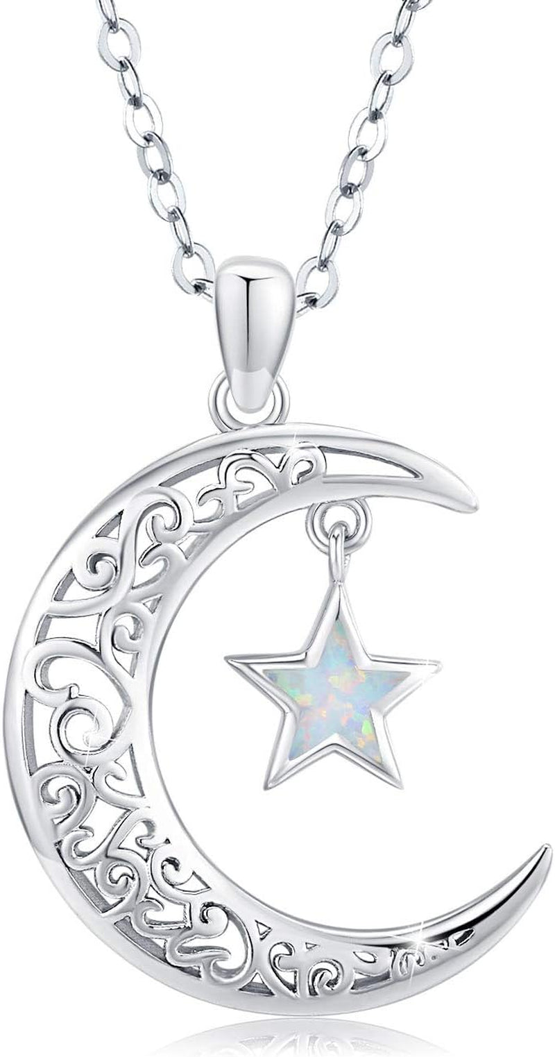 Moon Star Necklace, Graduation Gift 925 Sterling Silver Crescent Moon Star Sun Pendant Crescent Jewelry Gift