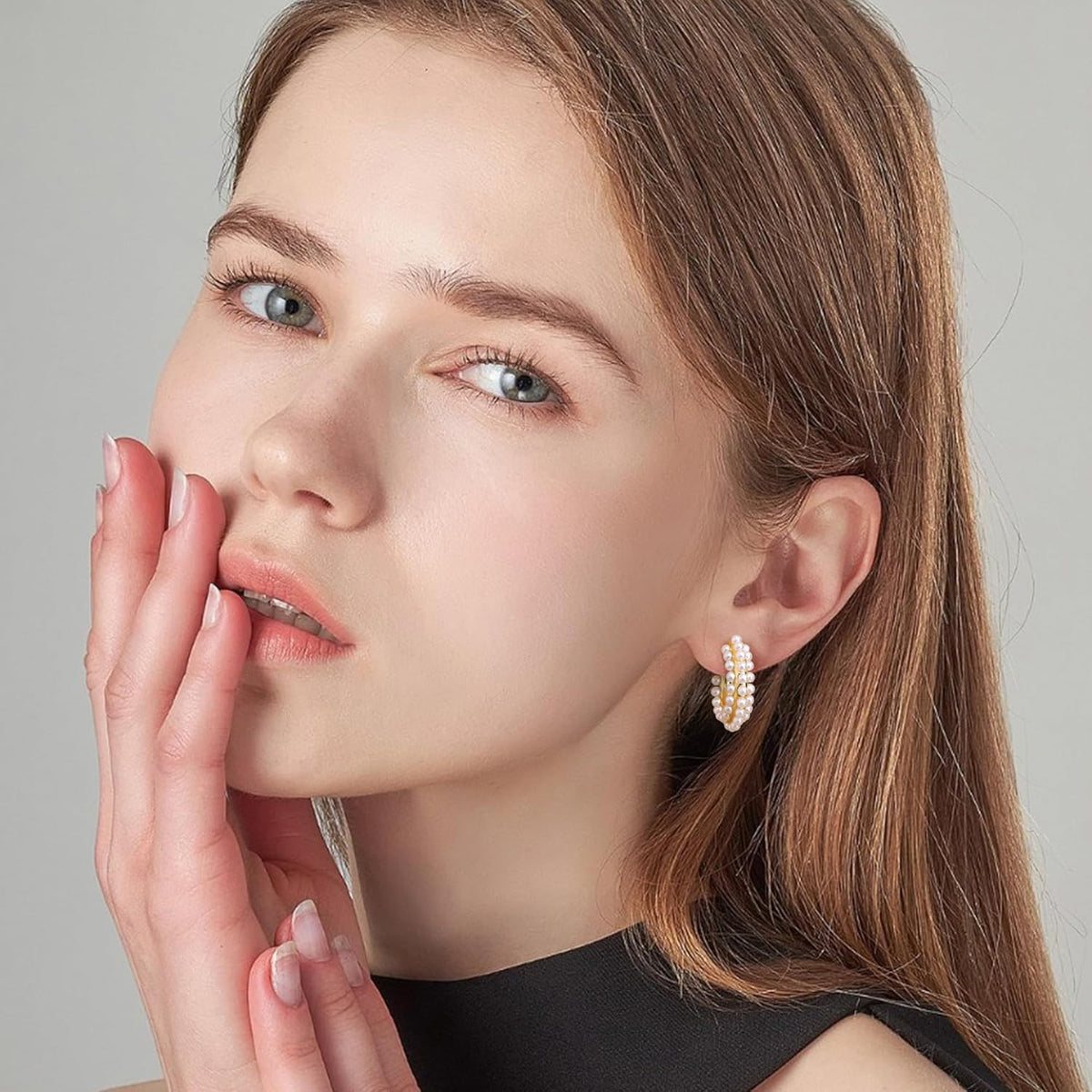 Pearl Hoop Earrings for Women, 14K Gold Plated Pearl Drop Earrings 925 Sterling Silver Gold Pearl Hoops Earrings Trendy Lightweight Hypoallergenic Pearl Earrings Jewelry