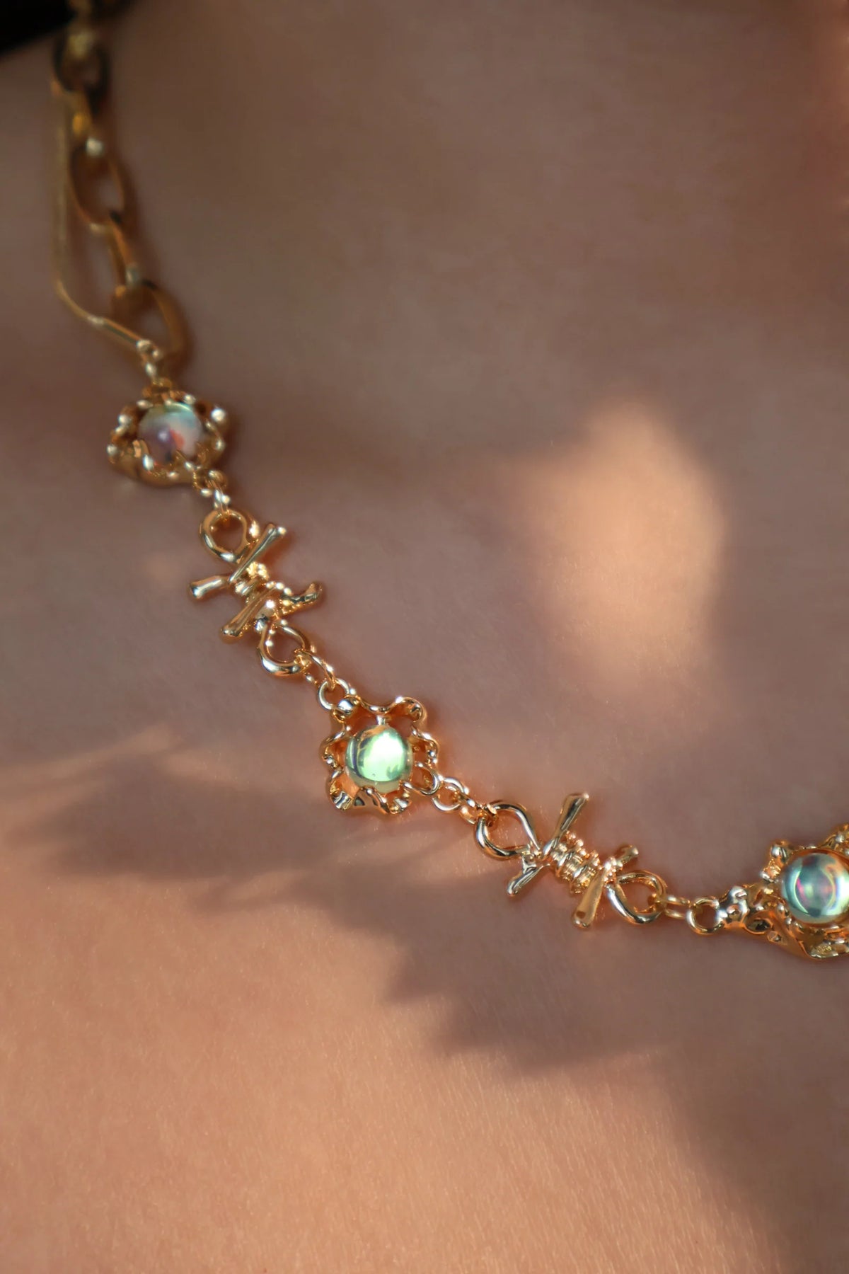 18K Real Gold Plated Opal Twist Necklace