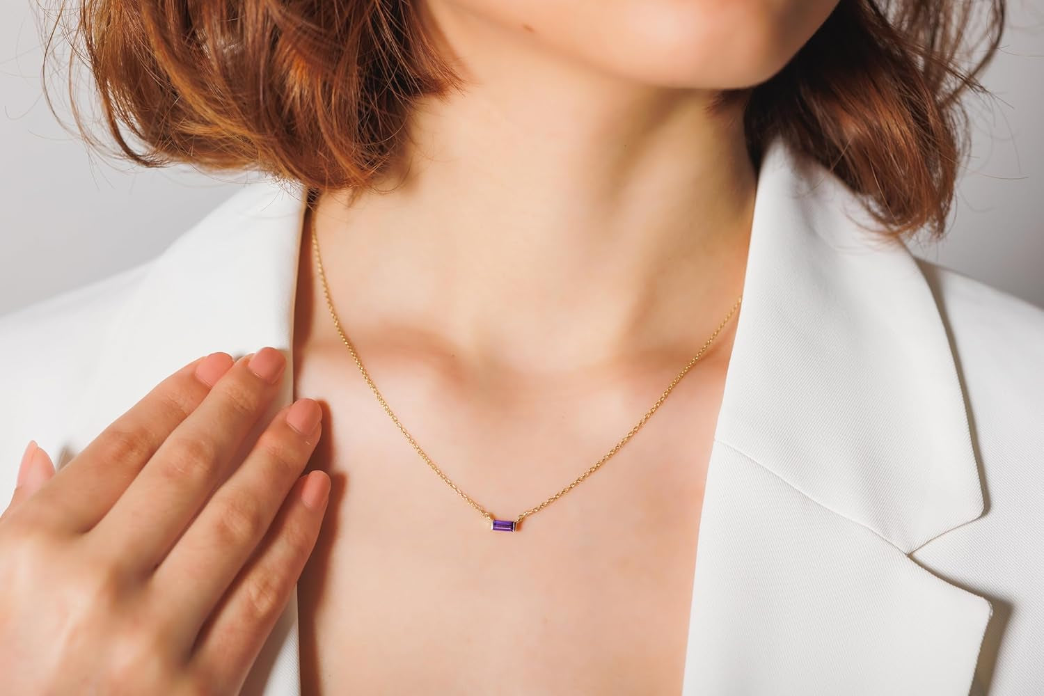 Amethyst Necklace for Women, Premium Gold Minimalist Rectangle Necklaces - Tarnish Free 18K Gold Plated Certified S925 Statement Necklace Gold Jewelry for Women - Mothers Day Gifts for Mom Wife