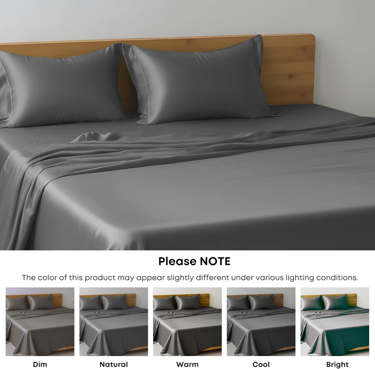 Queen Flat Sheet Only - Rayon Derived from Bamboo Silk Bed Sheet, Premium Breathable Cooling Sheet, Soft Top Sheet (Queen, Charcoal Grey)