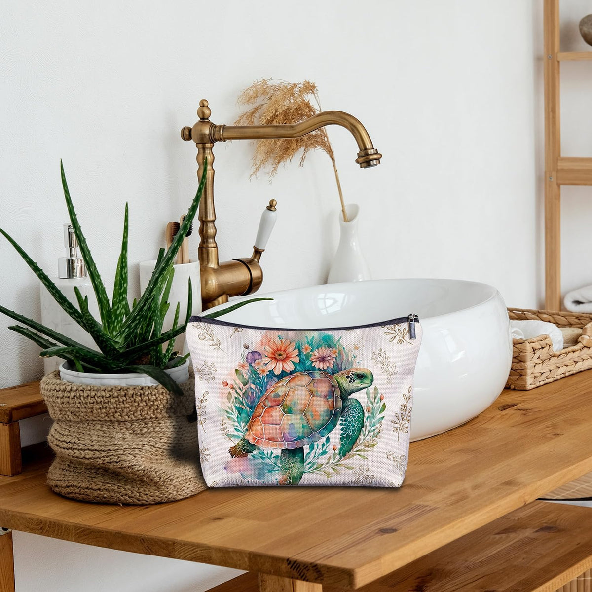 Sea Turtle Makeup Bag- Sea Turtle Gifts for Turtle Lovers Women Girls Friends, Turtle Cosmetic Bag for Purse Travel Bag, Turtle Zippered Bag for Women