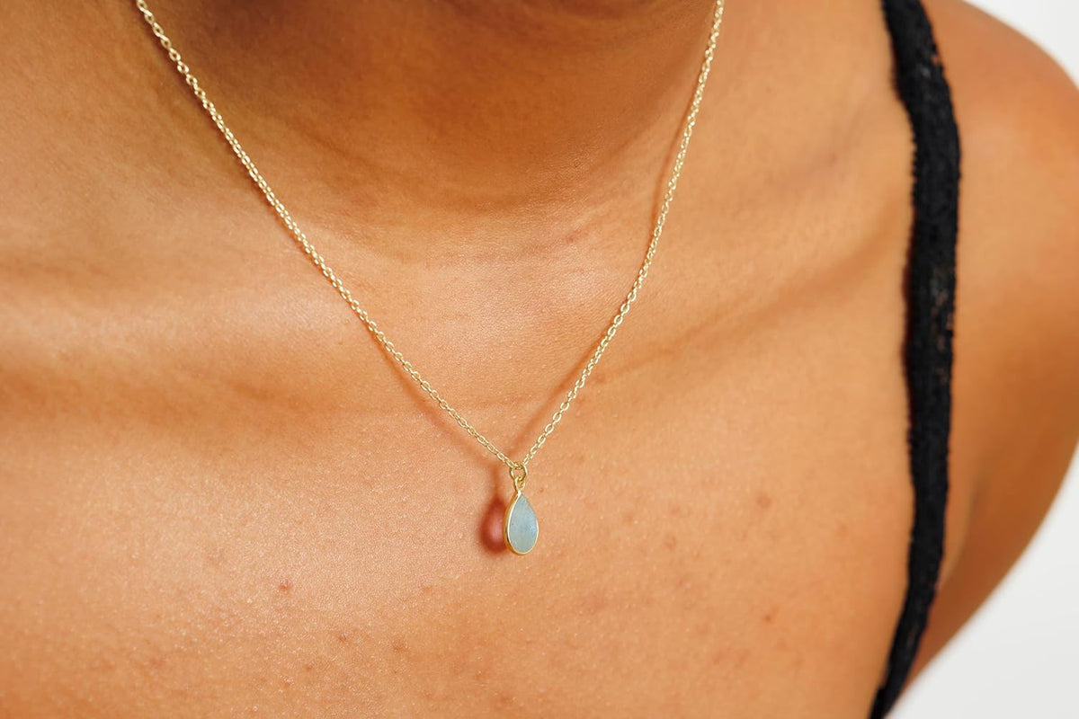 Moonstone Necklace for Women, Premium Gold Pear Drop Necklaces - Tarnish Free 18K Gold Plated Certified S925 Classic Statement Necklace Gold Jewelry for Women - Mothers Day Gifts for Mom Wife
