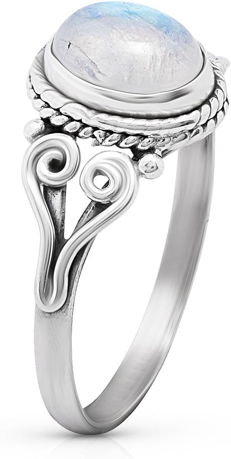 Oval Moonstone - 925 Sterling Silver Ring - Delicate BOHO Chic Jewelry - Fashionable and Stylish for Women with Velvet Gift Bag/Box - Made by Indian Artisans - Size 5-9