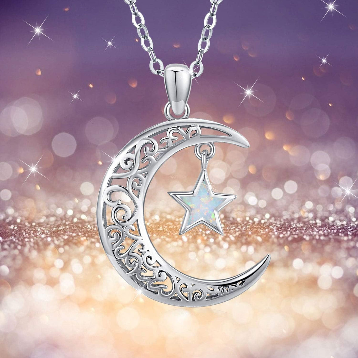 Moon Star Necklace, Graduation Gift 925 Sterling Silver Crescent Moon Star Sun Pendant Crescent Jewelry Gift